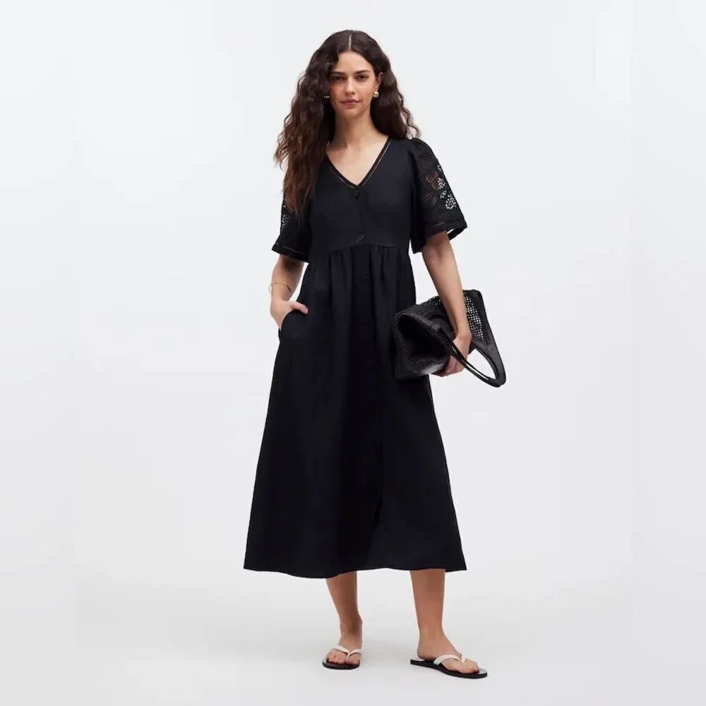 Madewell Cassie Button-Front Midi Dress in Linen